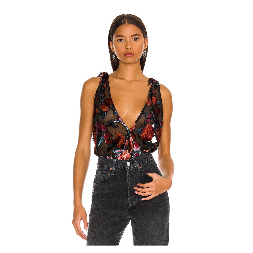 Free People Tied To You Floral Velvet Top Size Small Sheer Boho Festival